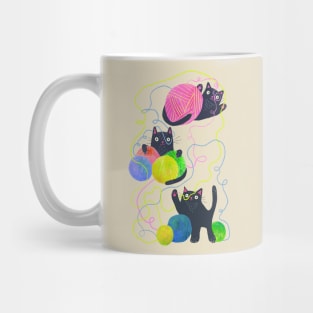 Super Cute Black Cats Design: Playful Yarn Kitties Delight Mug